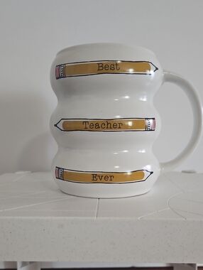 White 'Best Teacher Ever' Ceramic Mug with Pencil Accent
